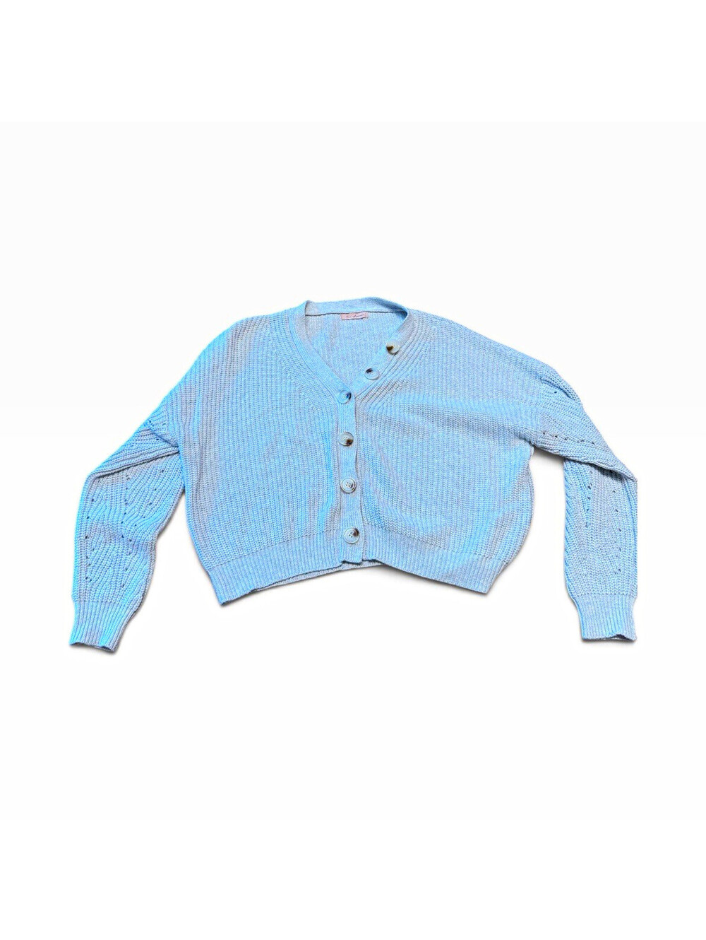 Ona Eyewear Women’s Blue Knit V-Neck Button Lightweight Cardigan Sweater S